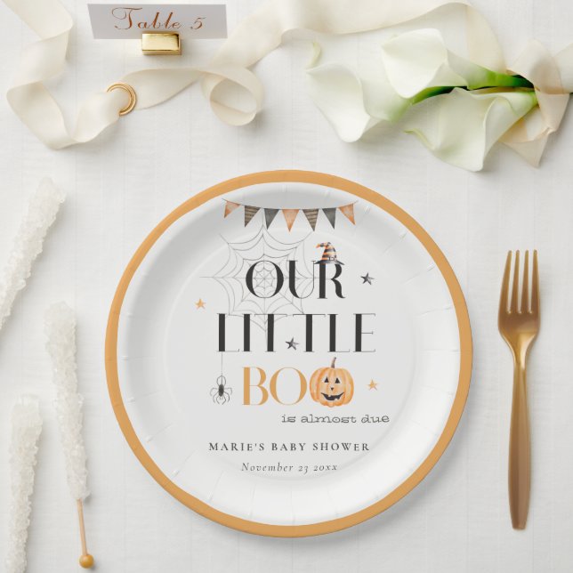 Assiettes En Carton Joli Citrouille Halloween Baby shower Little Boo (Mariage)