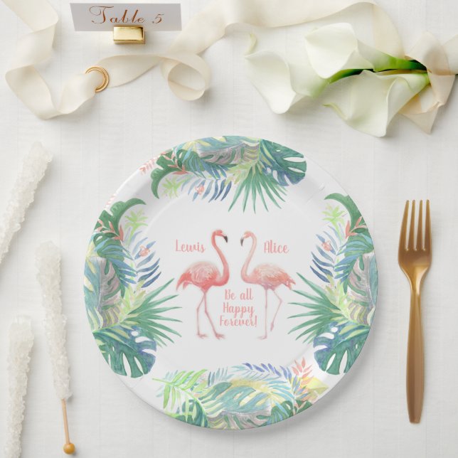 Assiettes En Carton Joli Conte de Fées Pour Deux Fleurs Tropicales de  (Mariage)