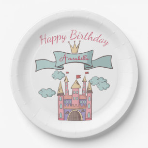 Assiettes En Carton Joli conte de fées princesse rose Château Nom pers