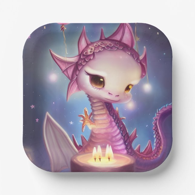 Assiettes En Carton Joli Dargon d'anniversaire (Recto)