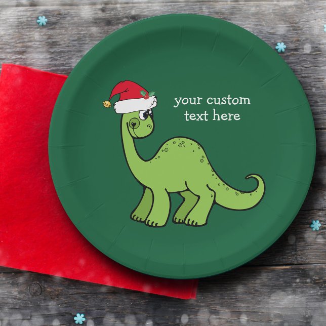 Assiettes En Carton Joli Dinosaur de Noël Père Noël Custom Green Party (Créateur téléchargé)