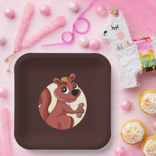 Assiettes En Carton Joli écureuil en caricature avec une cacahuète