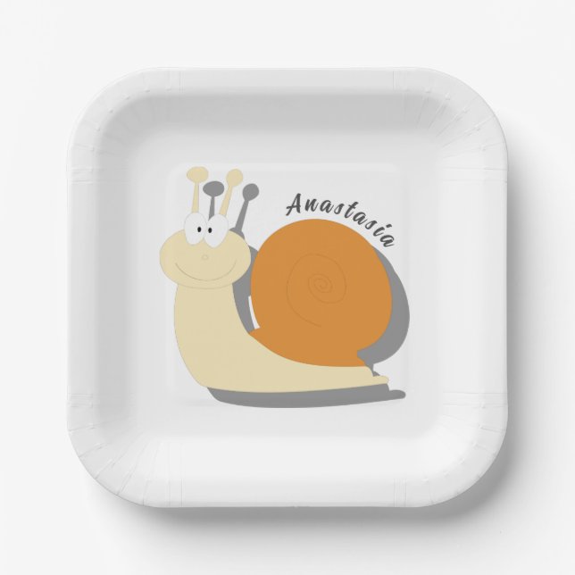 Assiettes En Carton Joli escargot de dessin animé Personnalisé (Recto)