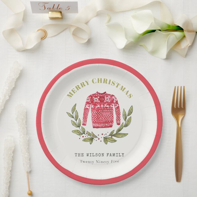 Assiettes En Carton Joli feuillage rouge vert moche doux Noël hiver (Mariage)