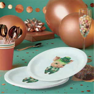 Assiettes En Carton Joli Green St. Patrick's Day Pig