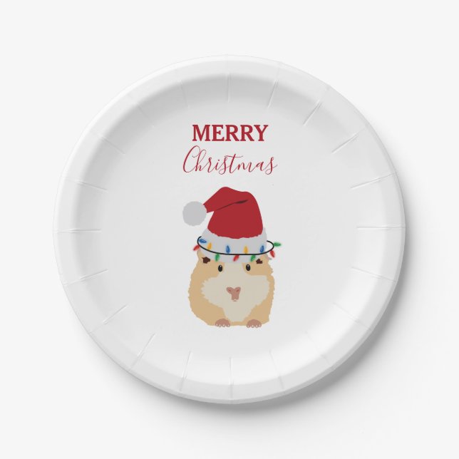 Assiettes En Carton Joli Hamster de Noël Funny Animal Santa Hat (Devant)
