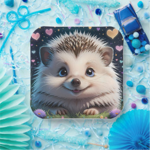 Assiettes En Carton Joli Hérisson aux grands yeux bleus