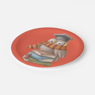 Assiettes En Carton Joli hibou étudiant avec des livres