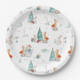 Assiettes En Carton Joli hiver des étangs des neiges animaux des forêt