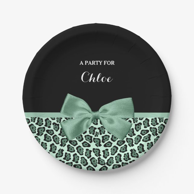 Assiettes En Carton Joli Jaguar vert Imprimer fille Jade Bow et nom (Devant)