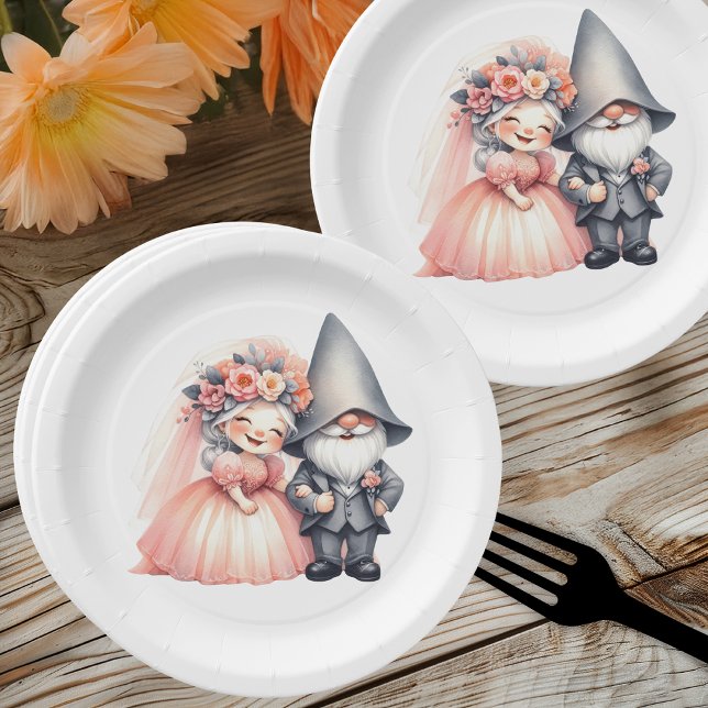 Assiettes En Carton Joli jardin Gnome Bois Mariage orange (Créateur téléchargé)