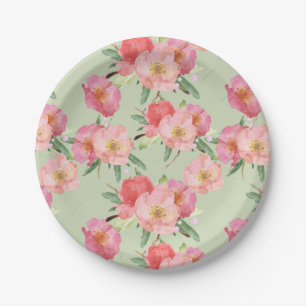 Assiettes En Carton Joli Jardin Rose Fleurs Aquarelle