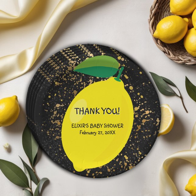 Assiettes En Carton Joli Jaune Lemon Gold Parties scintillant Baby sho (Créateur téléchargé)