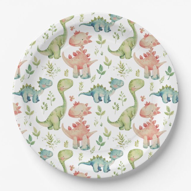 Assiettes En Carton Joli jeu de dinosaures anniversaire de enfant (Devant)