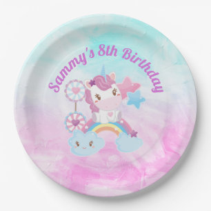 Assiettes En Carton Joli Kawaii Rêveur Licorne Arc-en-Ciel Nuage Anniv