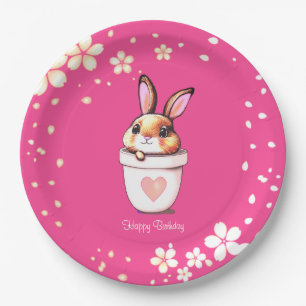 Assiettes En Carton Joli lapin d'anniversaire Pot de plante & Fleurs s