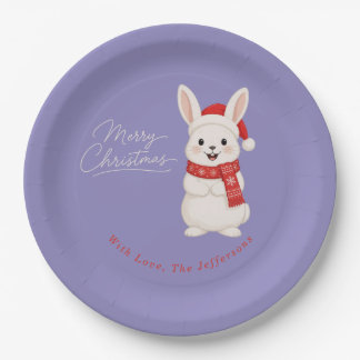 Assiettes En Carton Joli lapin de Noël Santa Christmas violet