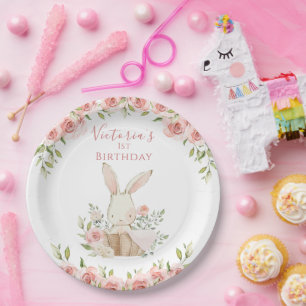 Assiettes En Carton Joli Lapin Rose 1 Un Premier Anniversaire