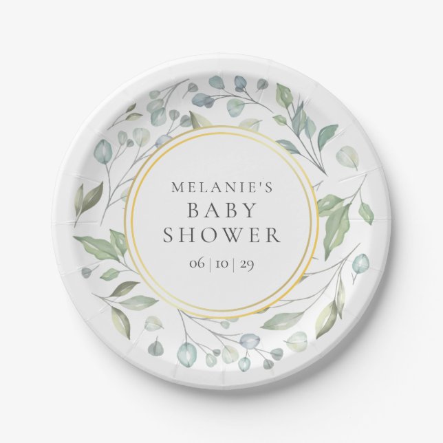 Assiettes En Carton Joli Laurel Garland Baby shower de verdure (Devant)