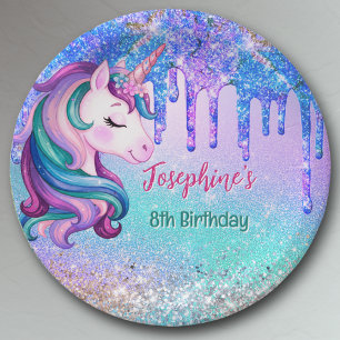Assiettes En Carton Joli licorne bleu vert goutte anniversaire
