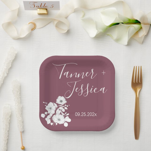 Assiettes En Carton Joli Mariage floral violet et blanc (Mariage)