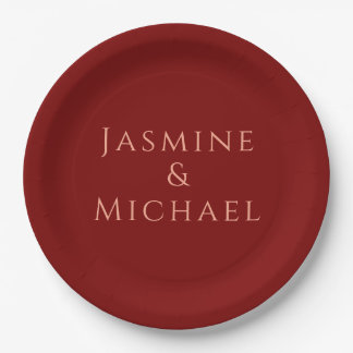 Assiettes En Carton Joli Minimaliste Rouge Foncé & Nom Propre Peach