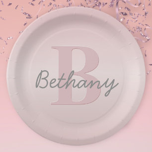 Assiettes En Carton Joli monogramme rose personnalisable & écriture de