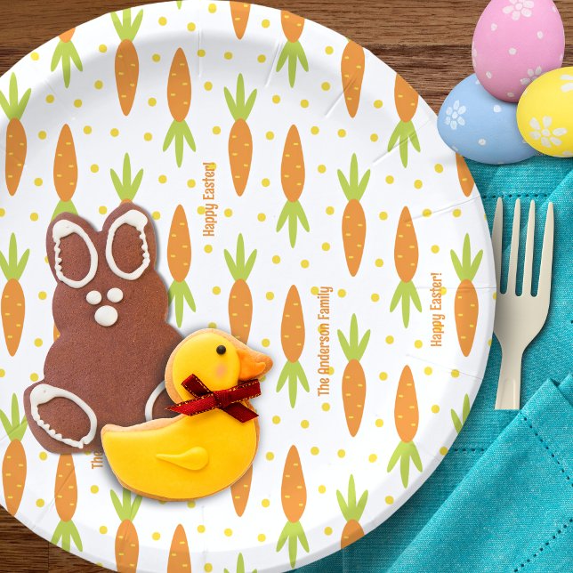 Assiettes En Carton Joli Motif de carottes lapin de Pâques avec texte  (Créateur téléchargé)