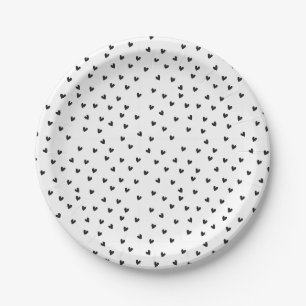 Assiettes En Carton Joli motif de cœur noir et blanc pour la Saint-Val