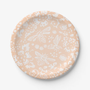 Assiettes En Carton Joli Motif de jardin fleuri d'abeille rose pâle