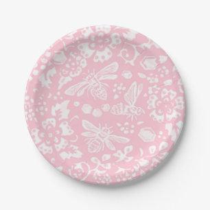 Assiettes En Carton Joli Motif de jardin fleuri d'abeille rose pâle