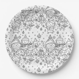 Assiettes En Carton Joli motif de Noël en hiver à dessiner (2)