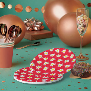 Assiettes En Carton Joli Motif Edelweiss Plaque de papier rouge rond