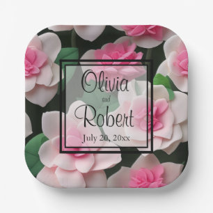Assiettes En Carton Joli motif fleuri rose boho