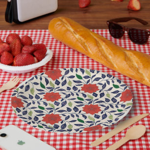 Assiettes En Carton Joli motif floral rouge