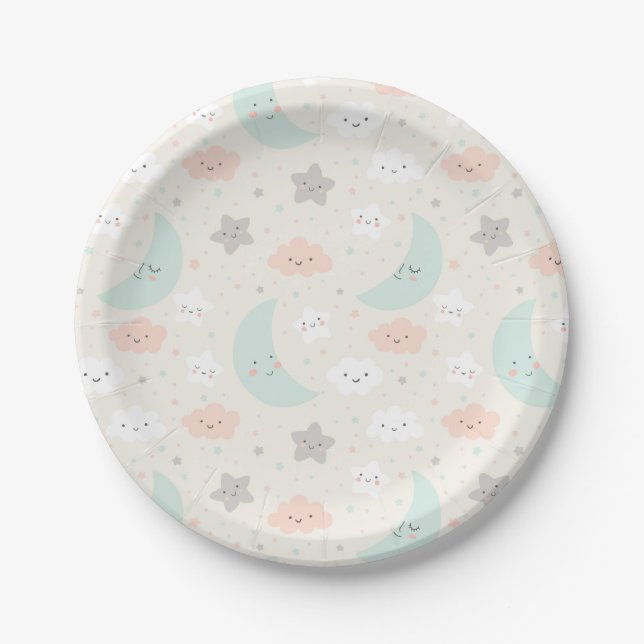 Assiettes En Carton Joli Motif Pastel Sky souriant (Devant)