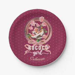 Assiettes En Carton Joli Nom Rose Rococo Chaussure Fille Ruban