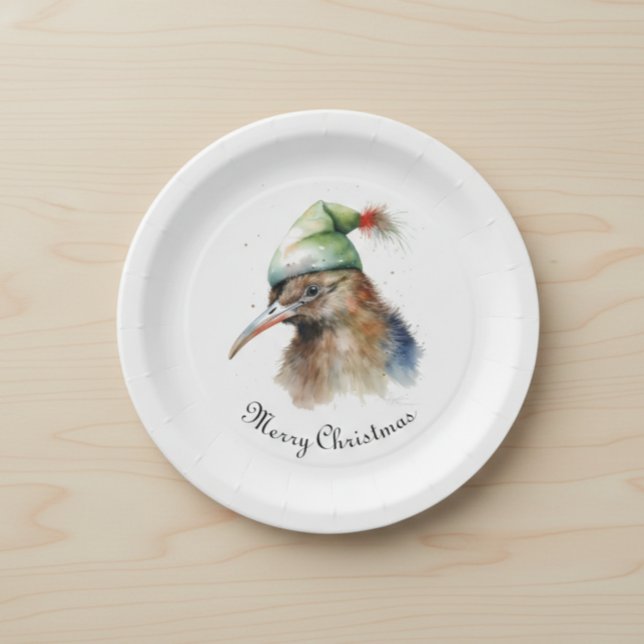 Assiettes En Carton Joli oiseau Kiwi avec un chapeau d'elfe de Noël, s (Créateur téléchargé)