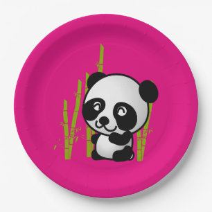 Assiettes En Carton Joli ours de panda noir et blanc dans une bosquet 