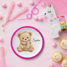 Joli Ours en Peluche Hiver Aquarelle Rose Fille An