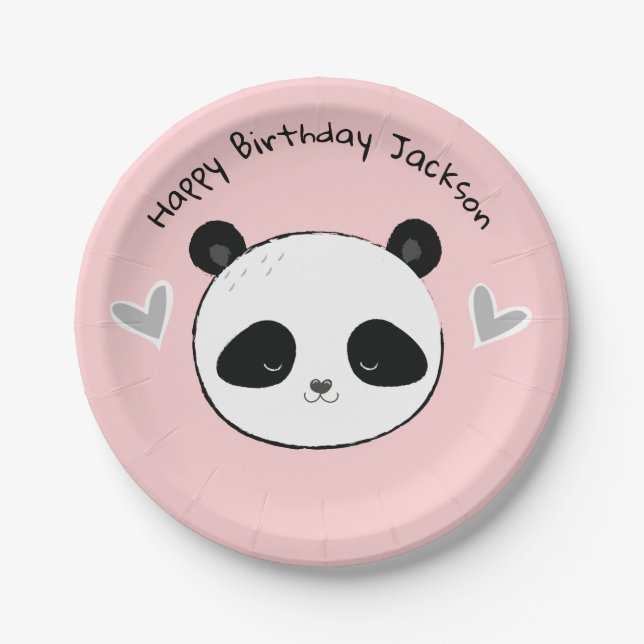 Assiettes En Carton Joli Panda Face Pink Party Plaque (Devant)