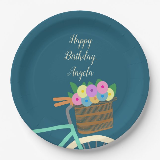 Assiettes En Carton Joli panier à bicyclette et panier Turquoise avec  (Devant)