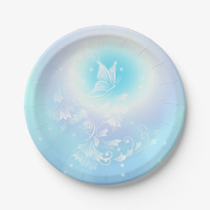 Assiettes En Carton Joli papillon de turquoise florale