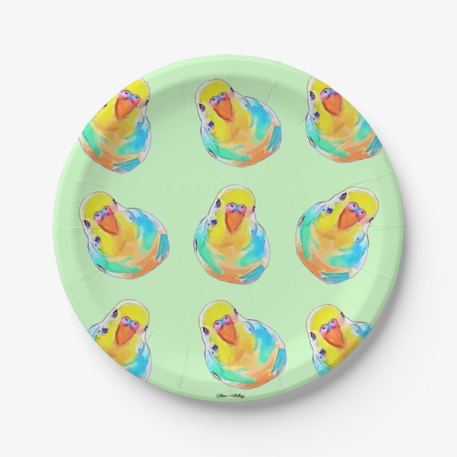 Assiettes En Carton Joli Parakeet Budgerigar Bird Aquarelle Cute (Devant)