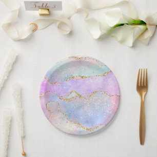 Assiettes En Carton Joli Pastel Agate   Aquarelle de la veine Parties 