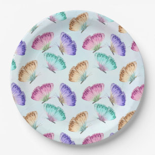 Assiettes En Carton Joli Pastel Colours Motif à papillon aquarelle