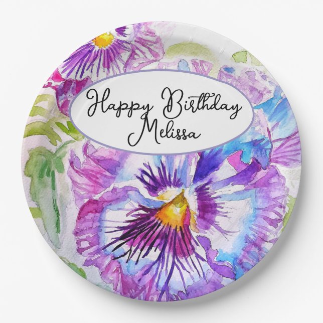 Assiettes En Carton Joli Pastel Floral Pansy Purple Girls Anniversaire (Devant)