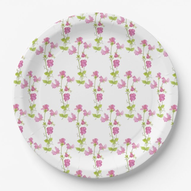 Assiettes En Carton Joli Pea Rose Sweet Pea Flower Art (Devant)