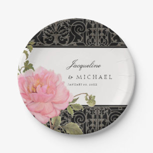 Assiettes En Carton Joli Peony rose Classy Swirl Scroll Fer clôture