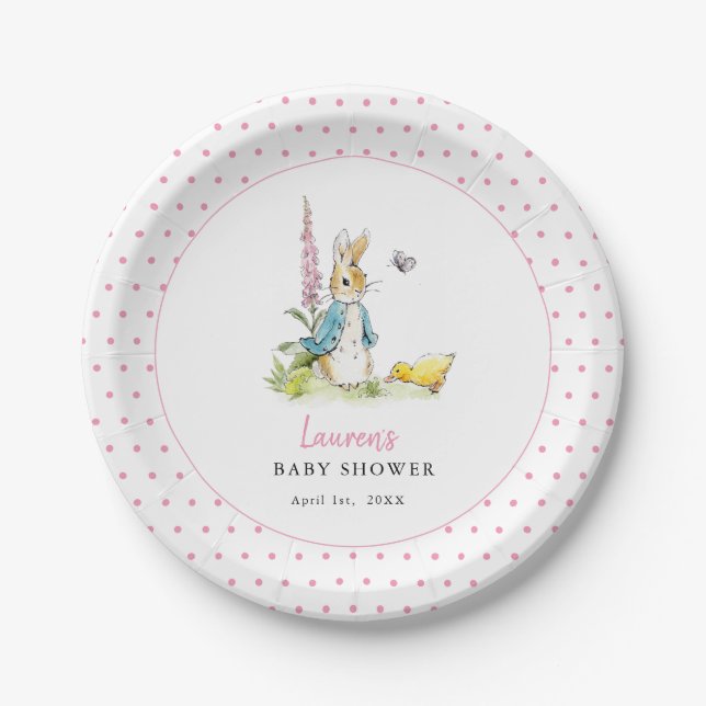 Assiettes En Carton Joli Peter Rabbit Bébé Fille douche rose (Devant)